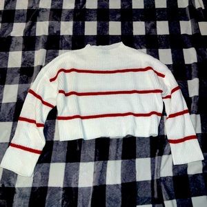 red and white striped,cropped shein sweater